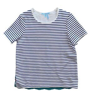 Draper James Striped Top Short Sleeve Embroidered Floral Size Small